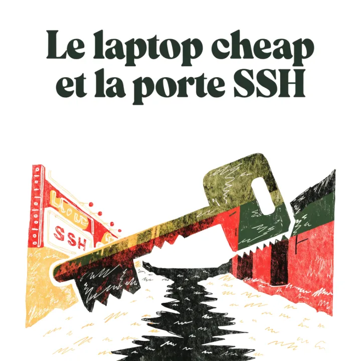 Le laptop cheap et la porte SSH — illustration éditoriale